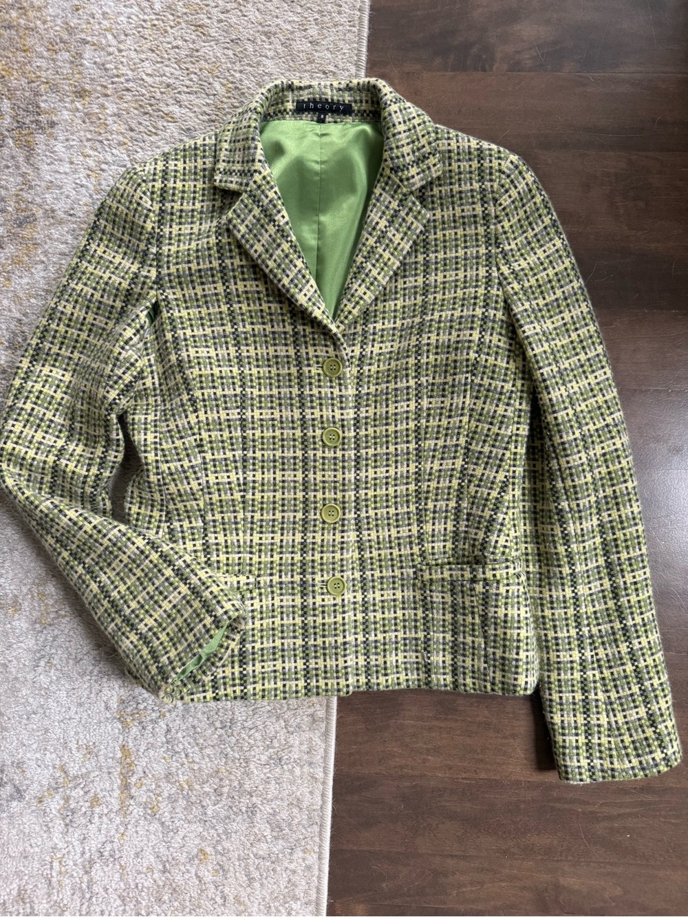 Theory Classic Green Tweed Women's Blazer Jacket